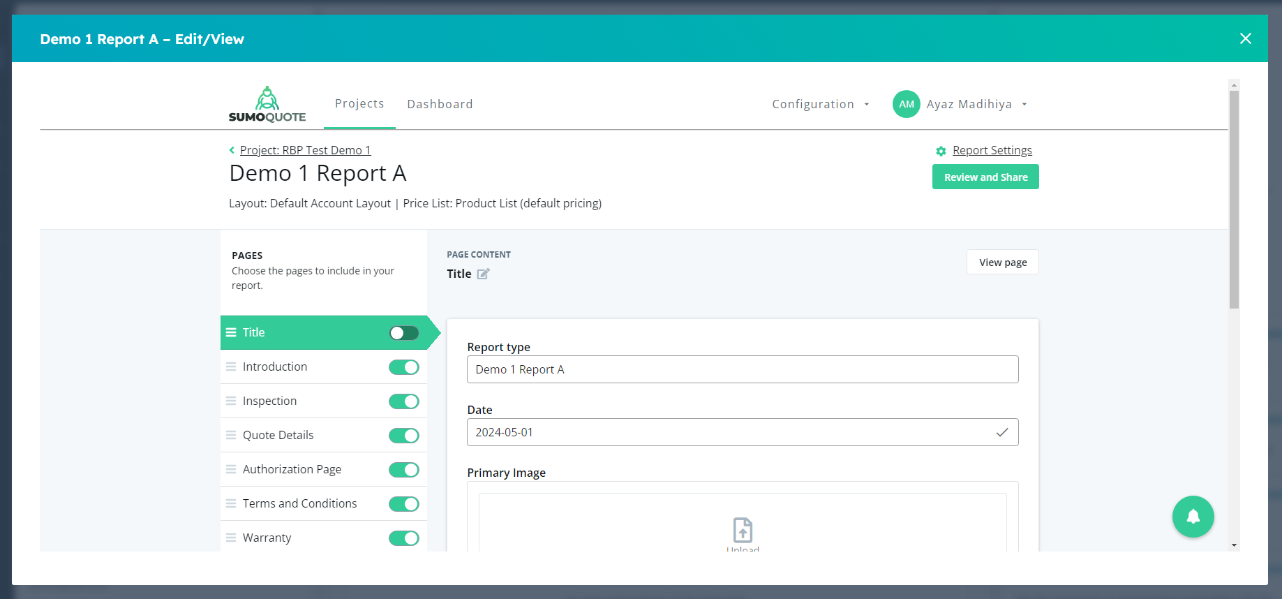 SumoQuote Edit View Report