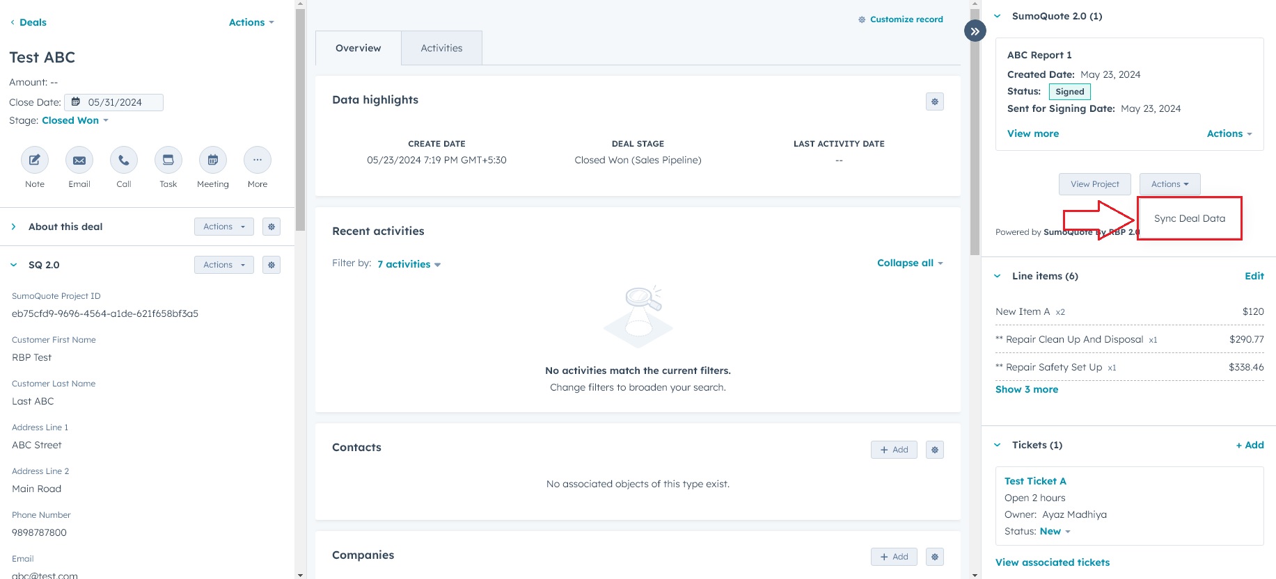 SumoQuote Sync Deal
